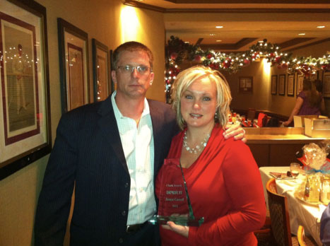 2012 Clark Award winner Sonya Carroll and DeRisk IT President Lann Stewart